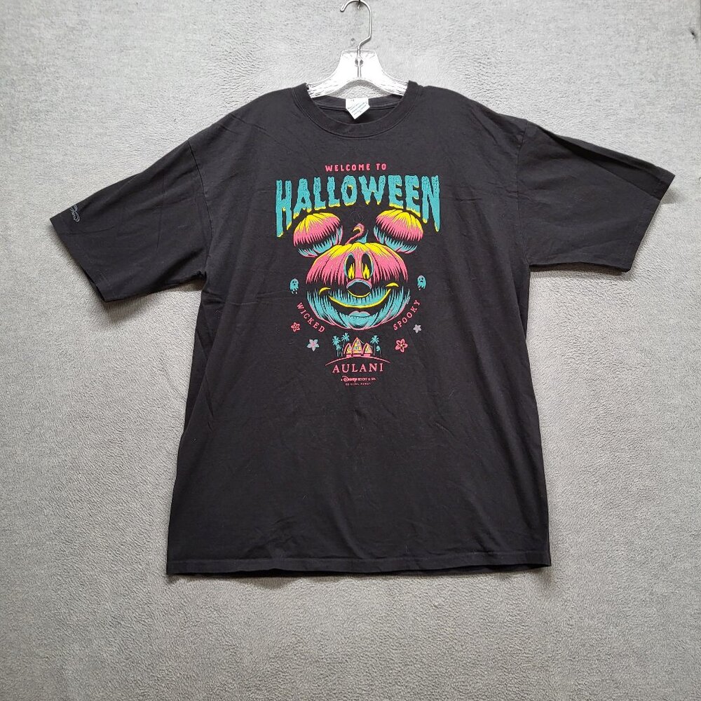 VINTAGE Aulani Disney Men Shirt XL Black Graphic Mickey Mouse Halloween Y2K